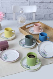 Hermia Juego de Tazas de Café y Platillos Multicolor de 12 Piezas